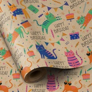 TEMU 1 Roll Of Birthday Cat Wrapping Paper | Colorful Cat Birthday Design On Paper, Suitable For Gif