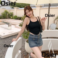 OSIER Threaded Halter Vest, Backless Polyamide Cross Backless Vest,  Solid Color Sleeveless Short St