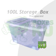 [New] 3 Units 100Litre Transparent Storage Box With Wheels / 3 Unit Bekas Simpanan Plastik Lutsinar 