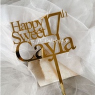CUSTOM Cake Topper Birthday Sweet seventeen Cake Decoration HBD Happy Birthday Age Acrylic Gold Mirr