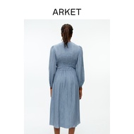 ARKET Women's Long-Sleeved V-Neck Narrow-Waisted Dress Blue Long Skirt 2023 Summer New Style11551350