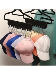 1個可以摺疊的帽子和毛巾掛架,配有10個夾子,編織布料衣架,不銹鋼夾子衣櫃衣物收納盒