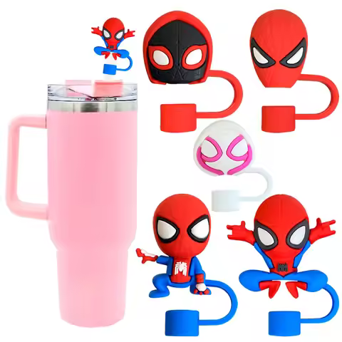 Hot Toys 1-5pcs 3D Stereo Spider-Man Straw Cover Cap 10MM Drink Straw Plug Reusable Fit Cup Accessor