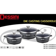 DESSINI 6pc Black Classic Plus Casserole Cookware Set Kuali Periuk (32/36/40cm) Non-Stick