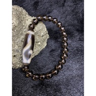Fengshui Tibetan DZI RuYi & Smoky quartz Straw Tibetan RuYi DZI Beads & Citrine Bracelet