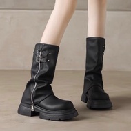 [SG INSTOCKS] y2k Double Belt Buckle x Zip High Ankle Platform Boots