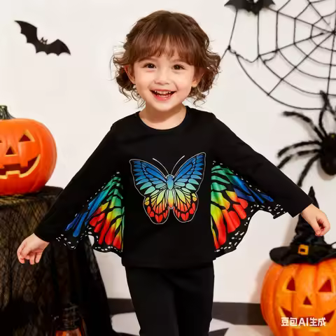 4-7 Years Children Girl Personalized Clothing Big Butterfly Bat Wings Cute Stage Costume Long Sleeve
