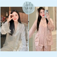 Women's Pajamas, JULY Pajama Set Long Sleeve Feather Pockets High Quality Latin Silk Freesize <58kg