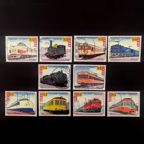 10Pcs/Set 2022 Japan Post Stamps Train Railway C2552 Marked Postage Stamps for Collecting
