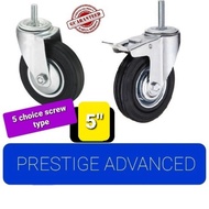 BLACK rubber 5" Threaded Industrial Stem Caster Wheels Furniture Carts Dolly Workbench Trolley Roda