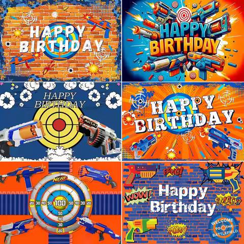 Nerf Gun Party Photography Backgrounds Boys Shooting dartsBirthday Photo Backdrops Cartoon Decor Ban
