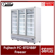 Fujitech FC-BTD188F Upright 3 Swing Glass Door Freezer, Heater Door, Blower. Safety Mark Approved. 1 Year Warranty.