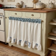 Farmhouse Style White Blue Short Curtain 75×55cm Kitchen Cafe Oven Washer Decorative Sheer Valance 1