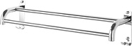 Silver Towel Bar With Hook, Wall Mounted Bathroom Towel Bar, Stainless Steel Double Towel Rack, Kitc