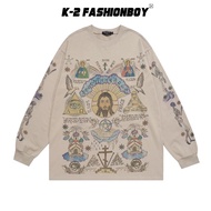 [K-2] Retro OLDSCHOOL Mythical Graffiti Jesus Mysterious Eye Cross Little Angel Virgin Long Sleeve T