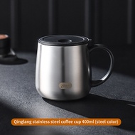 BINCOO แก้วกาแฟสแตนเลสขนาด400มล. สำหรับใช้ในสำนักงาน-พร้อมที่จับแก้วกันร้อนชิ้นเดียวไร้รอยต่อ