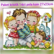 Happy family cross stitch package cartoon cloth pattern embroidery cross stitch dmc