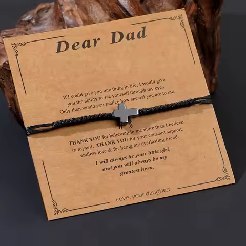 Go2boho Simple Men's Stacked Rope Bracelet Hand Woven Black Wax Cross Protective Jewelry for Men 202