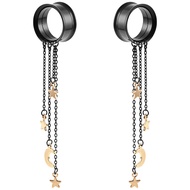 Maxbott 2PCS Ear Gauges Elegant Moon and Star 316L Hypoallergenic Stainless Steel Dangle Ear Plugs T