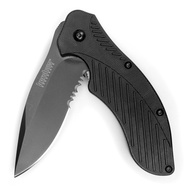 Kershaw Clash Black Serrated Pocketknife, 3" 8Cr13MoV Steel Drop Point Blade, Assisted One-Handed Fl