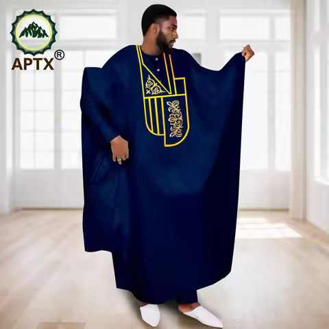 APTX African Clothes for Men Muslim Robe White Tradition Wedding Party Suit Shirt Pants 3 Pcs Set Da