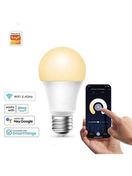 智能燈泡，WiFi LED燈泡，可調節智能燈泡，兼容Alexa、SmartThings，暖白光&amp;冷白光(2700K-6500K)，2.4Ghz，850LM，E26，A19，9W