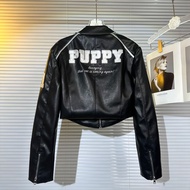 MOXI Sweet Cool Biker Punk Girl Vintage American Short Collar Red Jacket Leather Coat เหมาะสําหรับงา