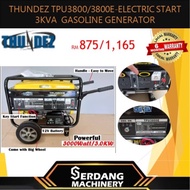 THUNDEZ 3000W/3.0KW 4-STROKE PORTABLE PETROL GENERATOR TPU3800/TPU3800E  With 7HP Engine - 6 MONTHS 