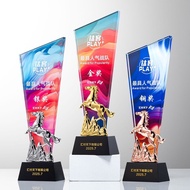 Trophy Making Year Of The Horse Crystal Customized Gift Medal Annual Meeting Team Company Lettering 