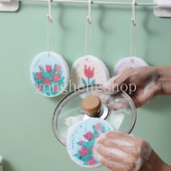 Round Cartoon Flower Dishwashing Sponge Compressed Wood Pulp Cotton Sponge Wipe Absorbent Dish Cloth