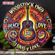 2D Flat, 1pc 1969 Round Wooden Sign - Peace, Love & Music Vintage Wall Art With Floral Guitar Design