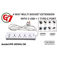4 WAY MULTI SOCKET EXTENSION WITH 2 USB + 1 TYPE-C PORT (PW-SK504/3U)