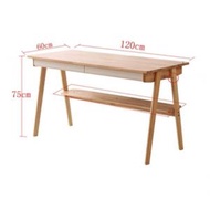 全城熱賣 - 實木書桌,電腦枱,置物架組合(原木色+白色抽屉) 120cm#H099027009