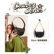 Original VANWALK DENIM Series Retro กระเป๋าถือกระเป๋าสะพายแฟชั่นใหม่สําหรับเยาวชนพู่ขนาดเล็กหนัง PU