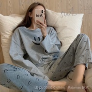 baju tidur musim panas wanita Smiley Pajamas Women's Spring Autumn Long Sleeve + Trousers Sports Lei