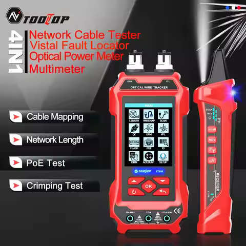 TOOLTOP Network Cable Tester Red Light Pen Optical Power Meter Multimeter 4-in-1 Multi-function LAN 