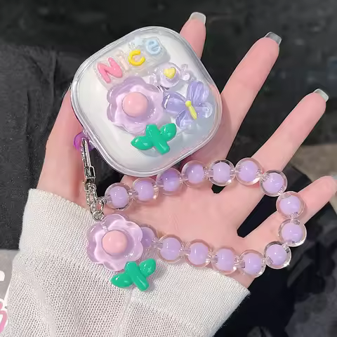 Earphone Case For Samsung Galaxy Buds Live FE 2 Buds2 Pro Korean 3D Flowers Floral Soft Transparent 