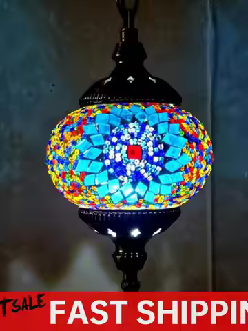 Turkish Moroccan Mosaic Hanging Ceiling Lamp E27 Turkish Retro Lighting Restaurant Club Single Head 