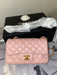 Chanel classic flap mini 20cm 粉紅色金扣