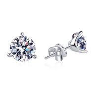 Three Prong Earring Real Moissanite s925 Sterling Silver 4ct 2ct 1ct Moissanite Diamond Stud Earring