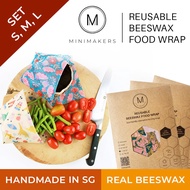 Set of 3 Multi-Size Beeswax Food Wraps (S/M/L) Minimakers/ cling wrap alternative/ wax paper/ kitchen wrap/ eco-friendly