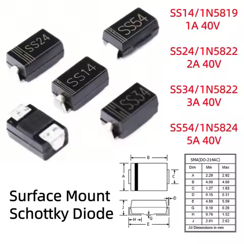 50/100/500Pcs SMA SS14/1N5819/1A SS24/1N5822/2A SS34/1N5822/3A SS54/1N5824/5A 40V DO-214AC Surface M