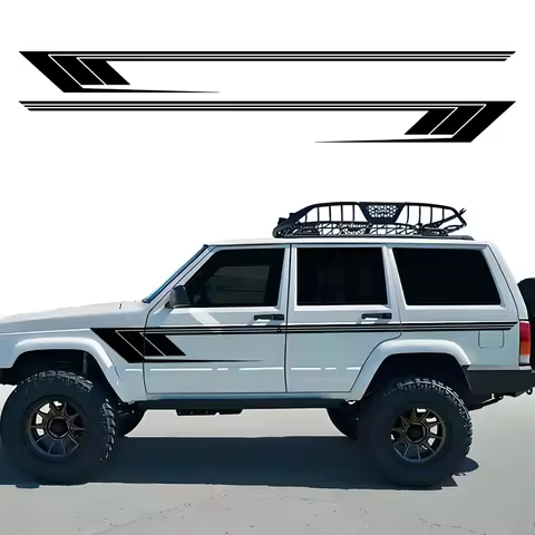 2PCS Car Sticker Long Stripe Car Side Skirt Body Door Decal Retro Hockey Stick Racing Sides Stripes 