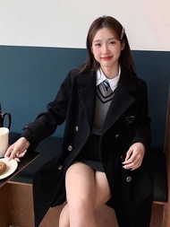 Shiki JK Black Coat Petite College Style Coat Winter Long Woolen Coat For Women Tsukasa Women