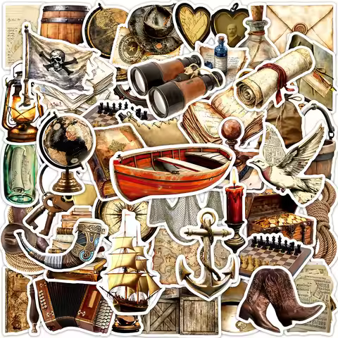 50 Pcs Vintage Nautical Theme Stickers Pack, Creative Scrapbook for Cup Skate Laptop Helmet Phone Al