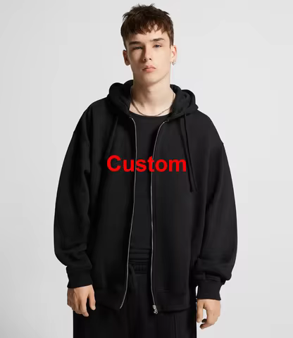 600GSM 95% Cotton DIY Custom LOGO Solid Retro Oversize Hoodie Unisex Winter Warm Zipper Up Open-Up H