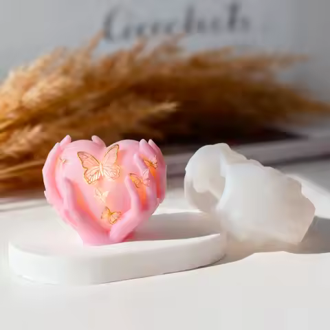 3D Valentine's Day Hand Hold Heart Silicone Candle Mold DIY Butterfly Heart Gypsum Resin Form Mold C