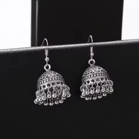 Classic Silver Color Small Earrings Indian Jewelry Piercing For Women Ethnic Bollywood Earrings