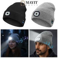 MAYIT Headlamp Cap, Speaker Mic With Light Bluetooth Beanie Hat, Unique Rechargeable Removable Headp