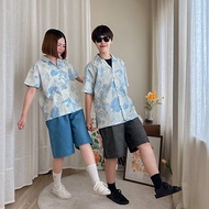 阿囉哈夏威夷風印花棉質襯衫 : 2 種尺寸 藍色的